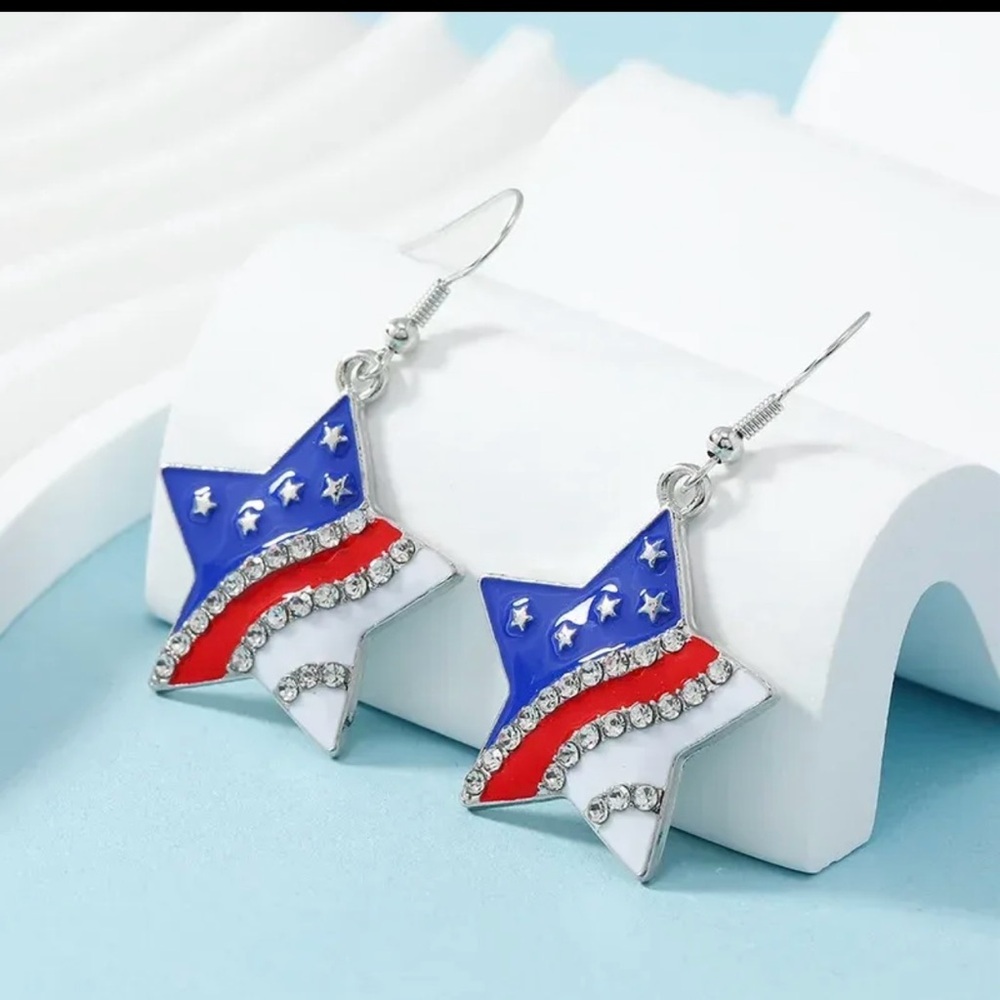 Star-Shaped Red, White, and Blue Earrings